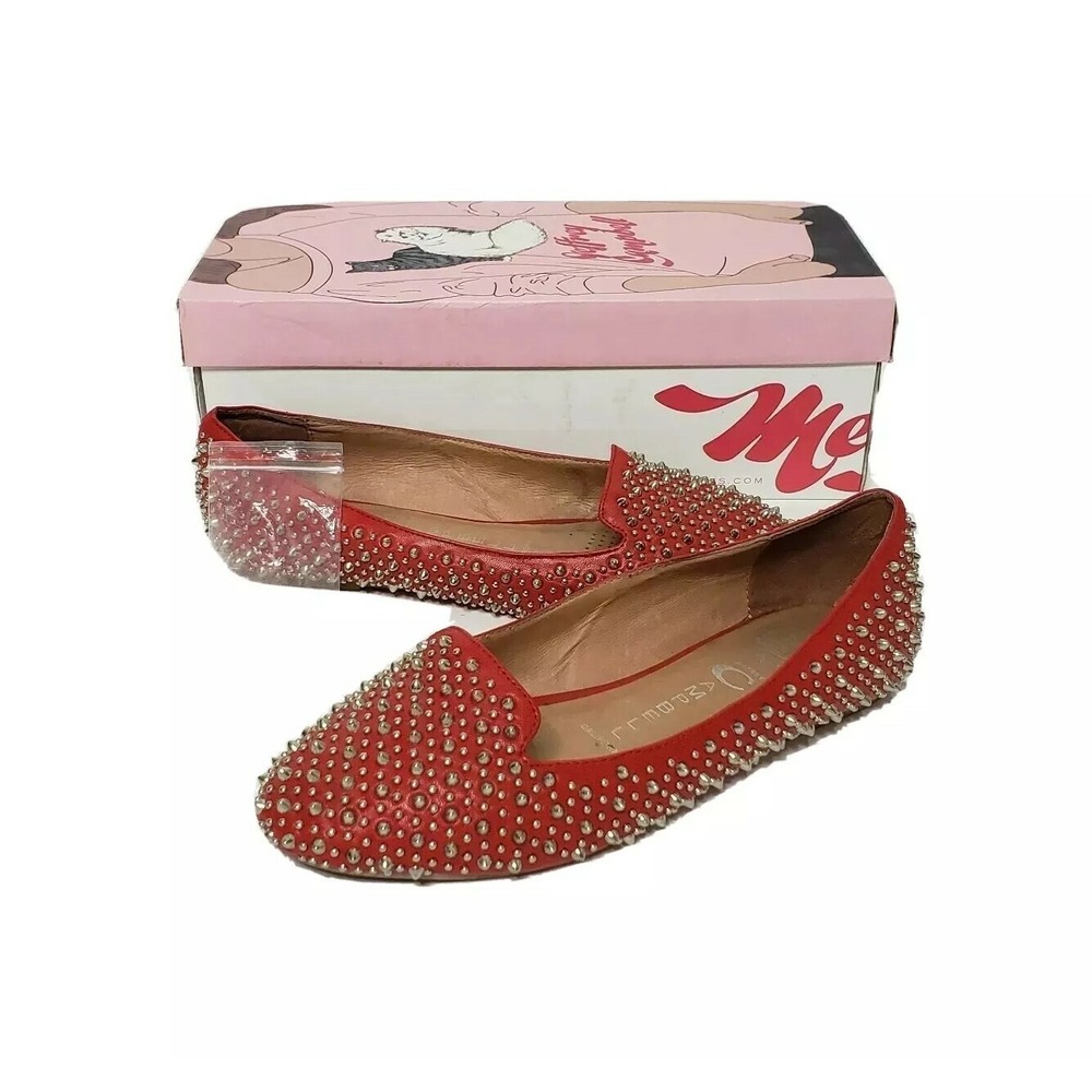 Jeffrey Campbell Womens 6.5 (36.5) Red Leather Martini Stud Spiked Loafer Flats